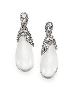 Alexis Bittar Lucite & Crystal Clip On Drop Earrings   Silver