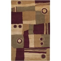 Hand tufted Contemporary Painterly Burgundy New Zealand Wool Abstract Rug (9 X 13)