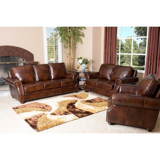Abbyson Living Kensington 3 Piece Hand Rubbed Leather Sofa, Loveseat And Armchair