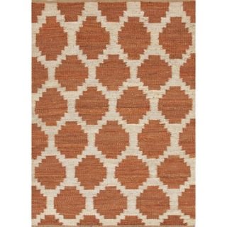 Flat Weave Moroccan Red/ Orange Hemp/ Jute Rug (2 X 3)