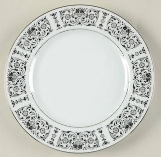 Royal Song Trousseau Salad Plate, Fine China Dinnerware   Black Floral&Scroll Ri