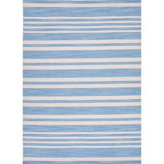 Handmade Flat Weave Bold Stripe Pattern Blue Accent Rug (5 X 8)
