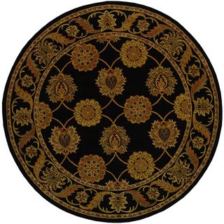 Handmade Heritage Mahal Black Wool Rug (36 Round)