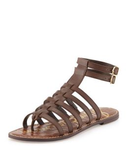 Gilda Flat Leather Gladiator Sandal, Dark Chocolate   Sam Edelman