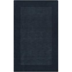 Hand crafted Navy Blue Tone on tone Bordered Wool Rug (5 X 8)