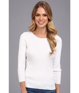 Jones New York 3/4 Sleeve Scoop Neck Pullover Womens Long Sleeve Pullover (White)