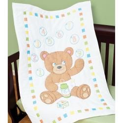 Stamped White Quilt Crib Top 40 X60  Bear With Bubbles