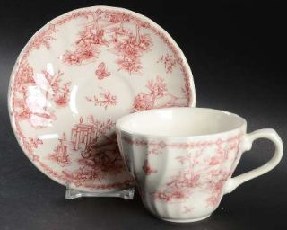Queens China Chelsea Toile Pink Flat Cup & Saucer Set, Fine China Dinnerware  