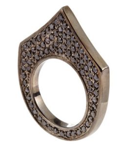 Pave Small Flat Triangle Ring, Brass, Size 6