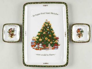 Portmeirion Christmas Story Rectangular Platter & 2 Motif Dip Bowls, Fine China