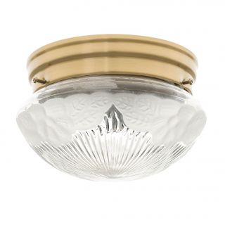 Single light Satin Brass Clear Ribbed Glass Flush Mount