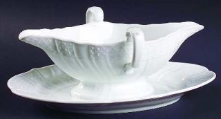 Hutschenreuther Dresden (All White) Gravy Boat with Attached Underplate, Fine Ch