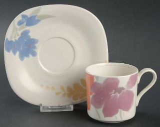 Studio Nova Floral Splendor Flat Cup & Saucer Set, Fine China Dinnerware   Orang