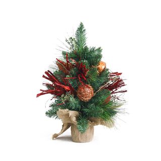 18 inch Potted Tree And Ornament (Green/ brown/ redDimensions 18 inches high x 9 inches wide x 10 inches deep )