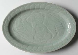 China(Made In China) Celadon Goldfish 14 Oval Serving Platter, Fine China Dinne