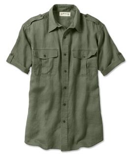 Short sleeved Linen Bush Shirts, Olive, Xx Large