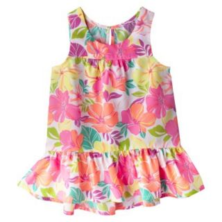 Cherokee Infant Toddler Girls Hawaiian Flower Drop Waist Tank Top   Neon 2T