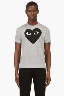 Comme Des Garons Play Heather Grey And Black Logo T_shirt