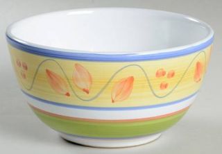 Caleca Sogno Coupe Cereal Bowl, Fine China Dinnerware   Yellow,Green,Blue Bands,