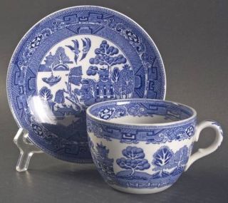 Ridgway (Ridgways) Willow Blue (Birds,Diamond Stamp) Flat Cup & Saucer Set, Fine