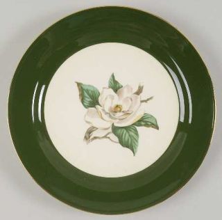 Lifetime Jaderose Luncheon Plate, Fine China Dinnerware   Green Rim, Beige Flowe