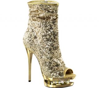 Womens Pleaser Blondie R 1008   Gold Sequins/Gold Chrome Boots