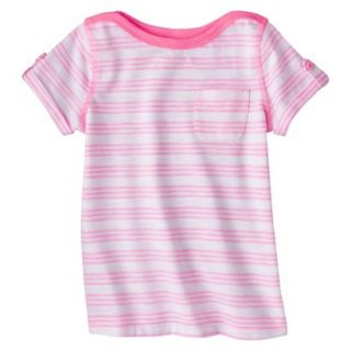 Cherokee Infant Toddler Girls Short Sleeve Striped Tee   Dazzle Pink 5T