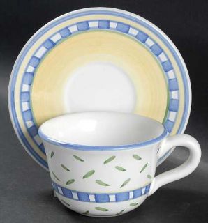 Williams Sonoma Tournesol (Italy) Flat Cup & Saucer Set, Fine China Dinnerware  