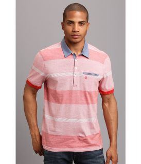 Original Penguin Heritage Fit Striped Chambray Collar Polo Mens Short Sleeve Pullover (Pink)
