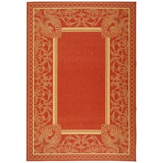 Indoor/ Outdoor Abaco Red/ Natural Rug (53 X 77) (RedPattern BorderMeasures 0.25 inch thickTip We recommend the use of a non skid pad to keep the rug in place on smooth surfaces.All rug sizes are approximate. Due to the difference of monitor colors, som