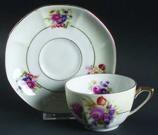 Victoria (Czech) Maytime Flat Cup & Saucer Set, Fine China Dinnerware   Floral R