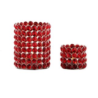 Red Crystal Beaded Tealight Set (Red/silverSetting IndoorStyle ContemporarySmall dimensions 2.5 inches high x 3 inches in diameterLarge dimensions 5.5 inches high x 4 inches in diameter )