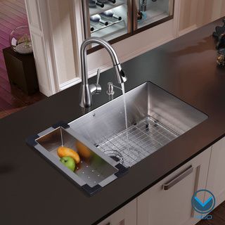 Vigo Undermount Stainless Steel Kitchen Sink/ Faucet/ Colander/ Grid/ Strainer/ Dispenser