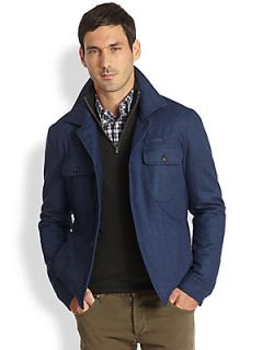 ISAIA Wool Cotton Shirt Jacket   Blue