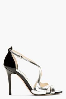 Brian Atwood Silver Patent Leather Heeled Sandals