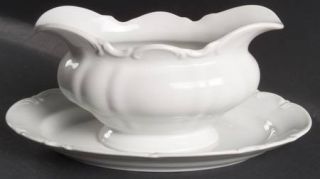 Hutschenreuther Sylvia (All White, No Trim) Gravy Boat with Attached Underplate,