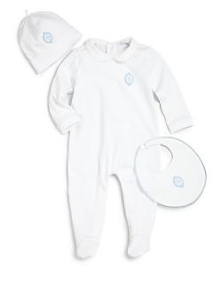 Dolce & Gabbana Infants Three Piece Cotton Footie, Hat & Bib Set   White Blue