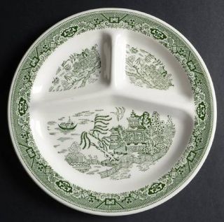 Royal (USA) Green Willow Grill Plate, Fine China Dinnerware   Green Design Rim,S
