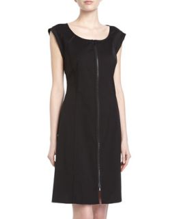 Sleeveless Zip Stretch Knit Dress, Black
