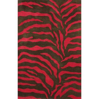 Nuloom Handmade Zebra Print Wool Red Rug (76 X 96)