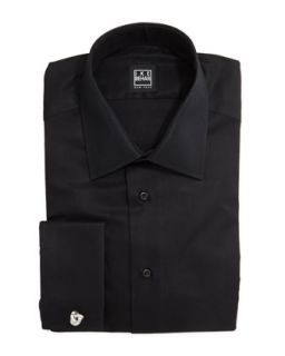 Long Sleeve Button Front Poplin Shirt, Black
