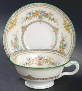 Minton Stanwood (Floral Rim Only) Footed Cup & Saucer Set, Fine China Dinnerware