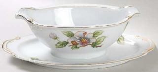 Roselyn Dogwood Gravy Boat with Attached Underplate, Fine China Dinnerware   Dog