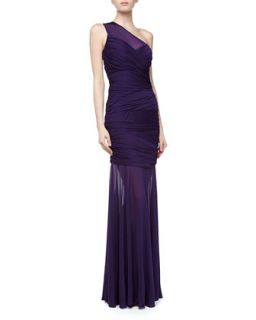 One Shoulder Ruched Gown, Purple