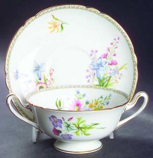 Shelley Wild Flowers (Gainsborough) Footed Cream Soup Bowl & Saucer Set, Fine Ch