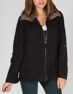 Faux Fur Trim Womens Anorak Jacket Black In Sizes Small, Large, Medium,
