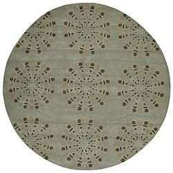 Hand tufted Contemporary Moss Green Circles Namur New Zealand Wool Abstract Rug (8 Round)