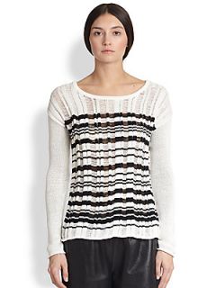 Tess Giberson Drop Stitch Striped Sweater   White Black Stripe