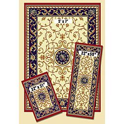 Bordered Kashan Ivory 3 piece Rug Set (ivoryPattern orientalTip We recommend the use of a non skid pad to keep the rug in place on smooth surfaces.All rug sizes are approximate. Due to the difference of monitor colors, some rug colors may vary slightly.