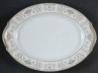 Noritake Croydon 12 Oval Serving Platter, Fine China Dinnerware   Green Border,